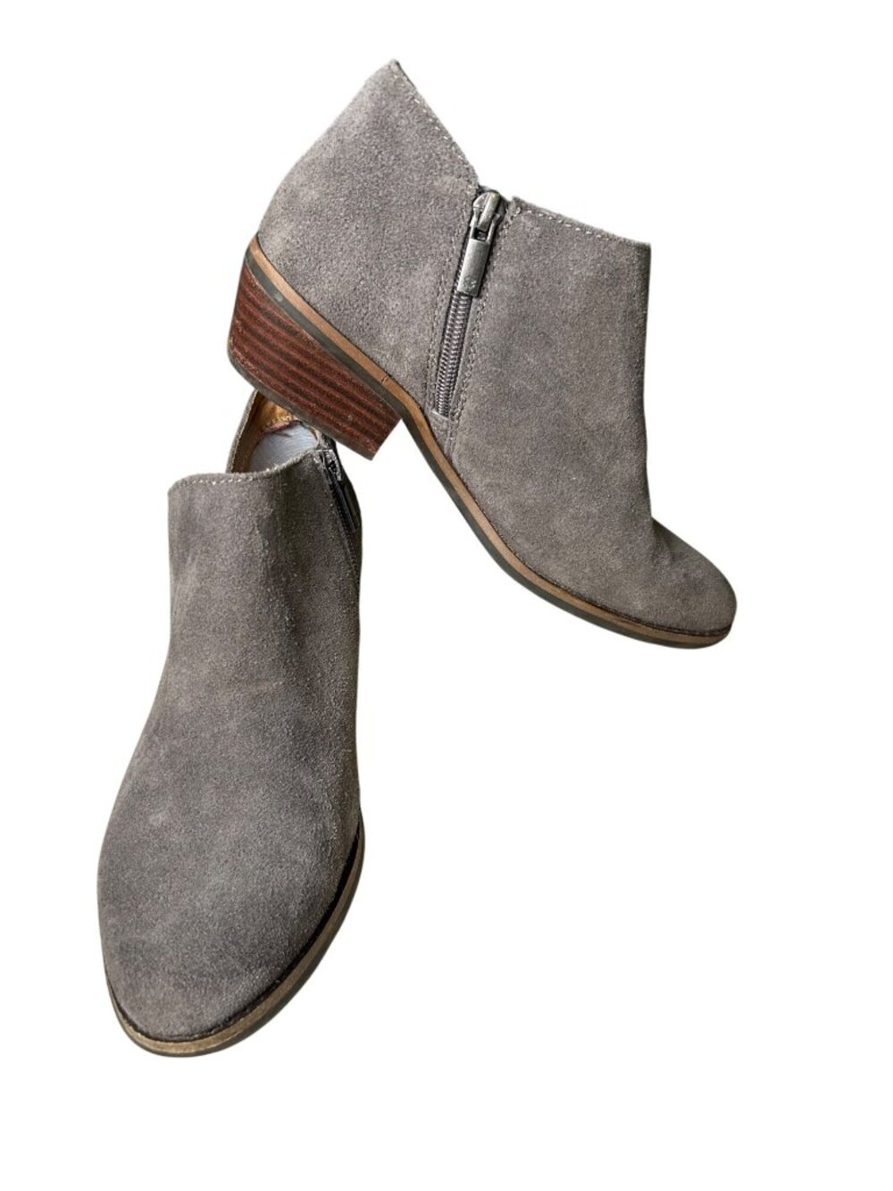 Lucky Brand Frankela Gray Suede Heeled Ankle Booties Women's 6 Side Zip Closure